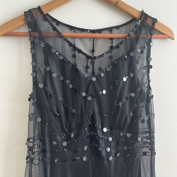 Garnet Hill Silk Beaded sheer Y2K Dress 2P Whimsigoth Fairy Sequin festival - Picture 7 of 14